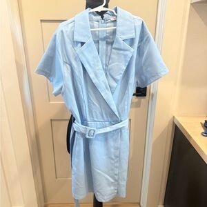 Light Blue Short Sleeve Belted Dress with shorts underneath